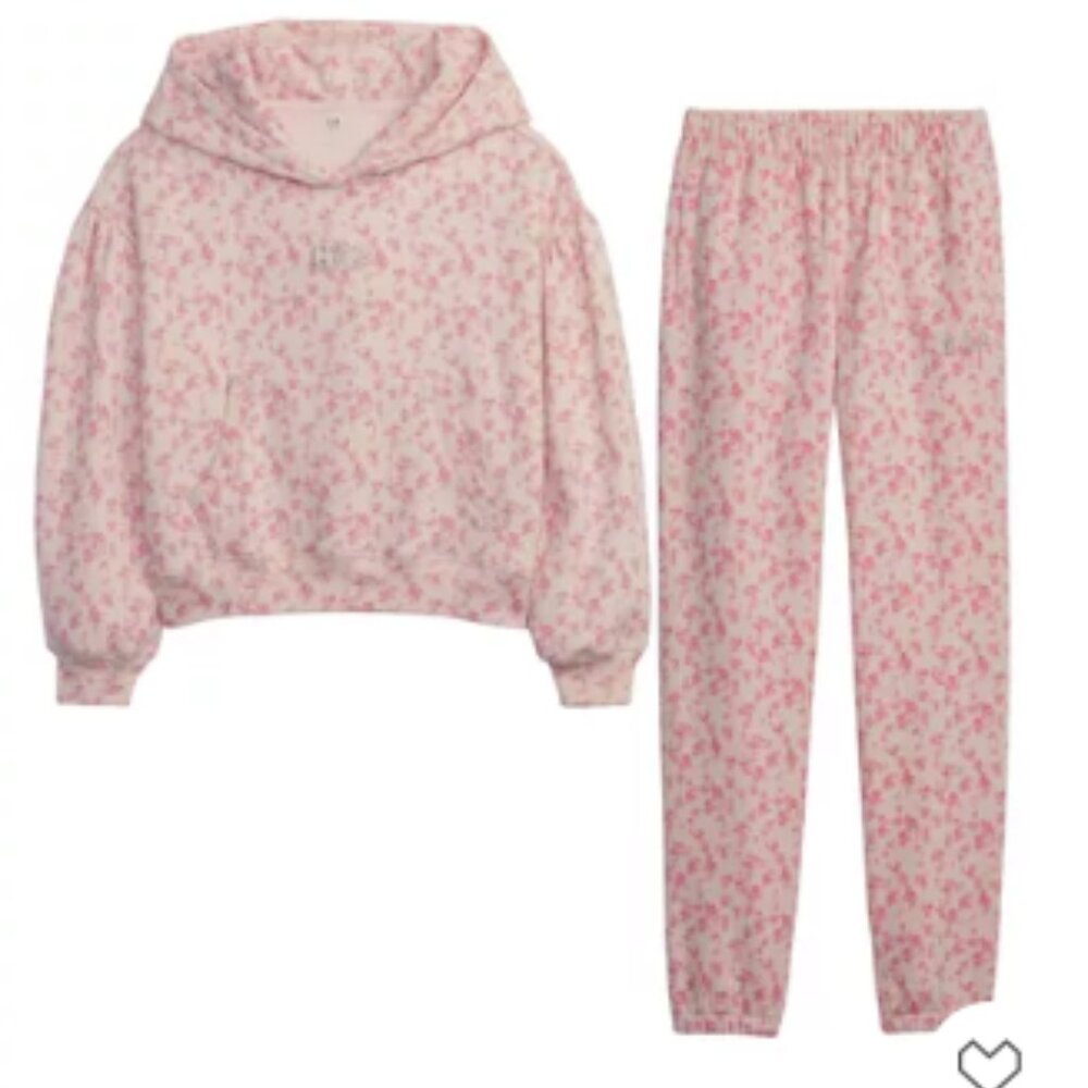 Gap × LoveShackFancy Kids Floral Logo Joggers + Hoodie Pink Set Size M and L